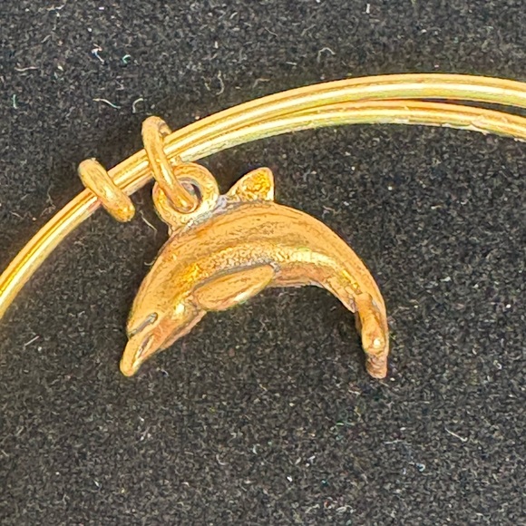 Gold Tone Alex and Ani Dolphin Charm Bangle Bracelet - Picture 2 of 5